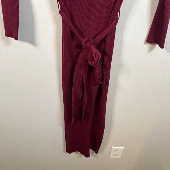 Bohme Ledger Sweater Dress Size XS Burgundy Midi Bodycon Tie Waist Ribbed - Picture 9 of 12